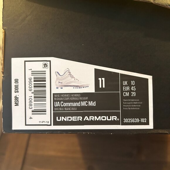 NWB Under Armour Men's Command MC Lacrosse Cleats Blue White Size 11 - Picture 10 of 10
